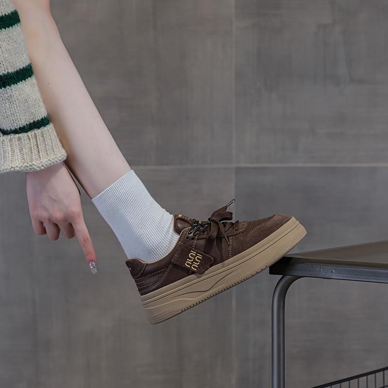 Thick-soled heightening casual board shoes women's autumn new fashion sports retro leather comfortable