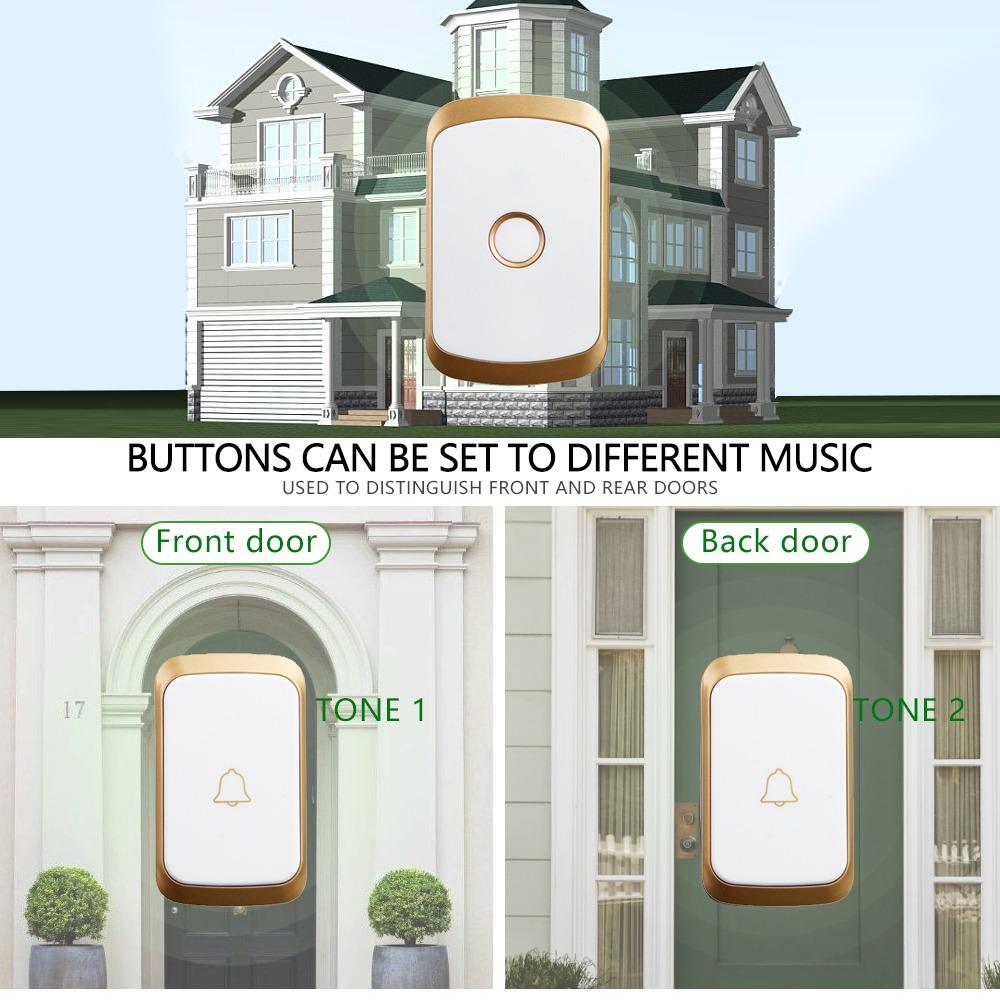 Remote Doorbell Self-powered Button Door Bell Receiver 300M Intelligent Door Chime Home