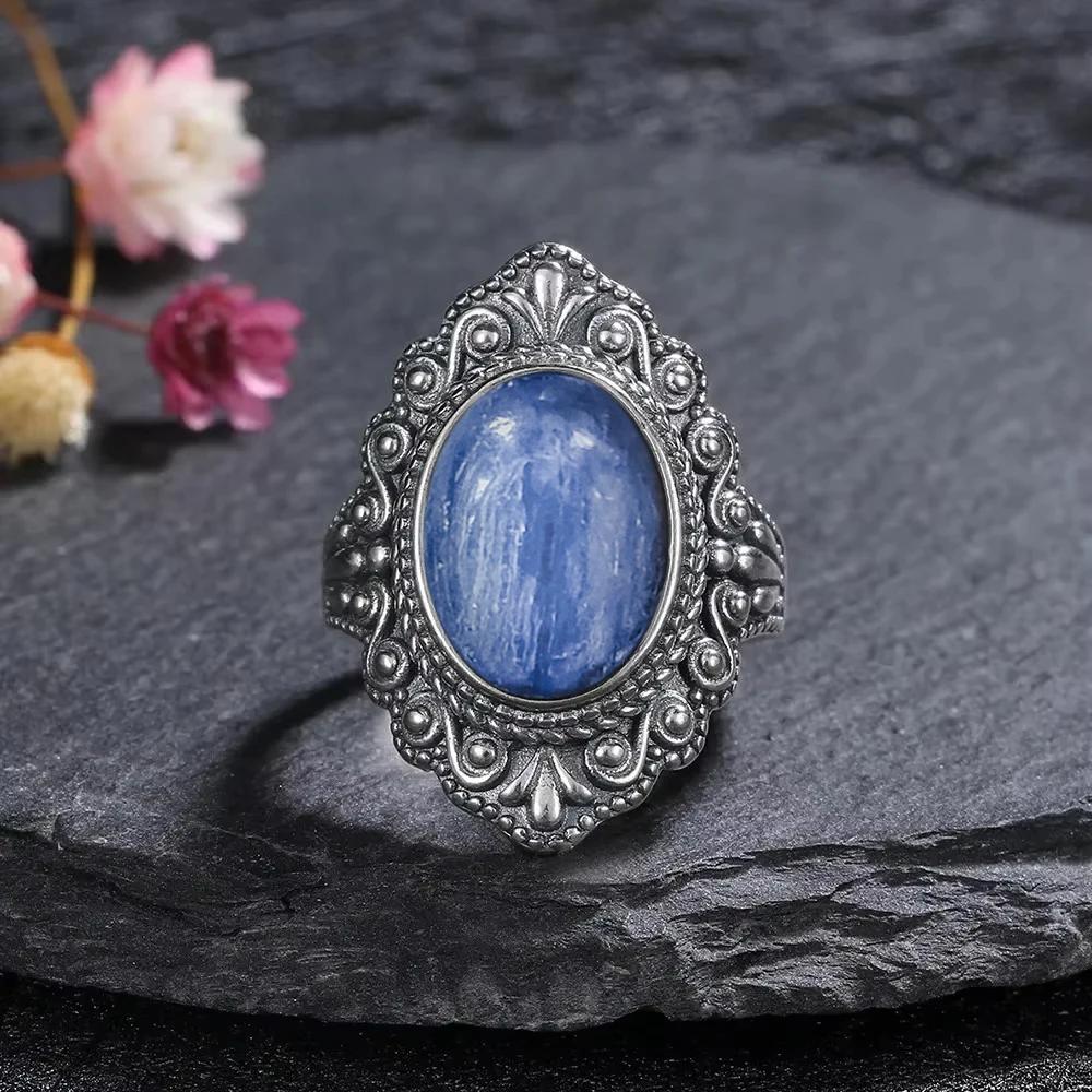 Vintage Silberring Oval Natürlicher Labradorit Ringe Fingerring Retro Schwarzer Onyx Feiner Schmuck Party Für Frauen Männer