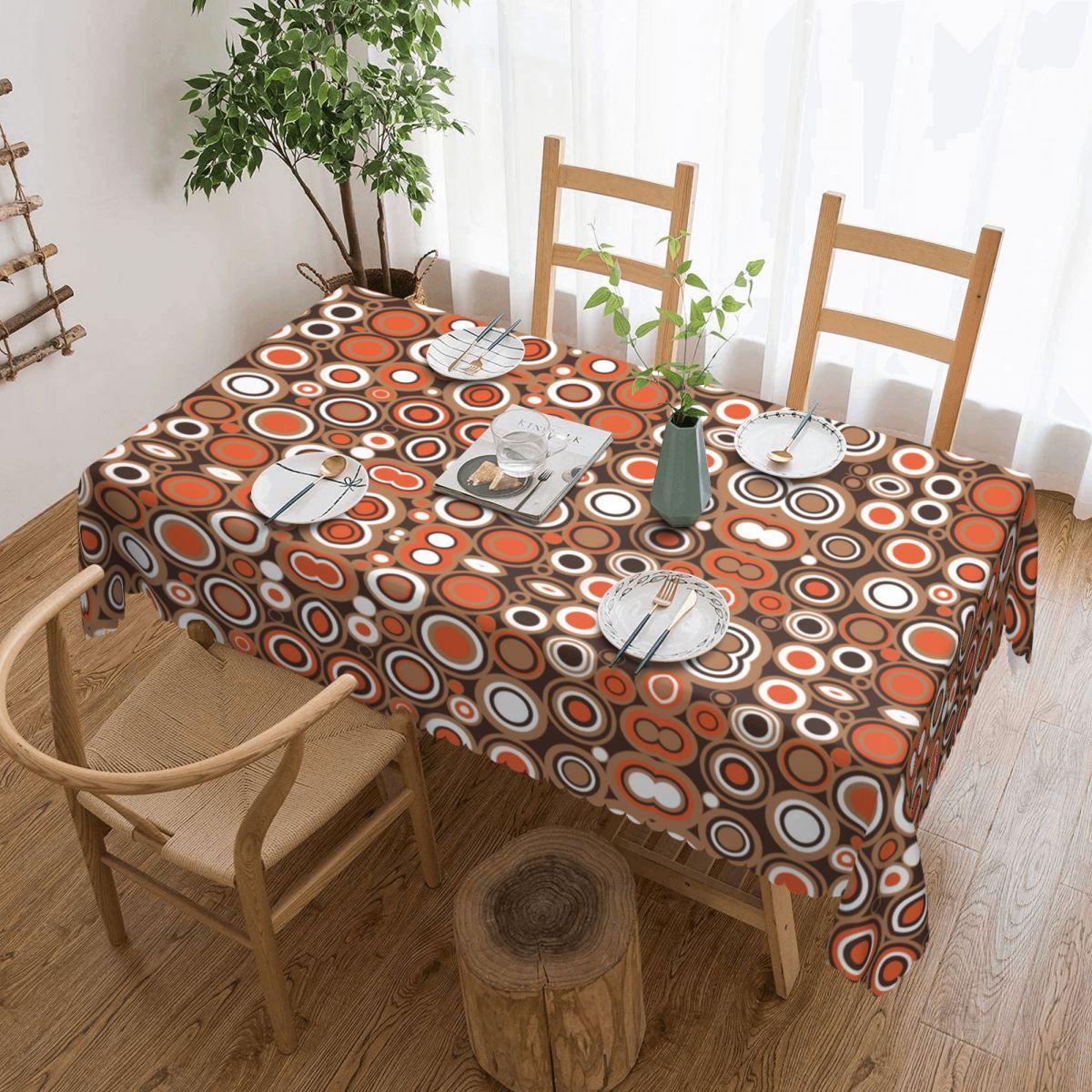 Rechthoekig 70s Patroon Retro Industrieel In Oranje En Bruine Tinten Tafelkleed Waterdicht Tafelkleed Buiten 45 -50  Tafelhoes 137x183cm