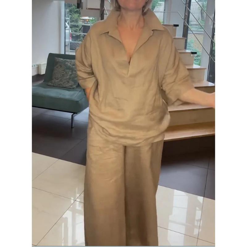 Autumn New Women's Two-piece Shirt Set Plus-size Shirt Set High-waisted Loose Trousers