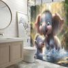 1pc Baby Elephants Shower Curtain - Adorable Splash Design, 70.8x70.8", Polyester, 12 Hooks, Washable, Forest Stream Theme
