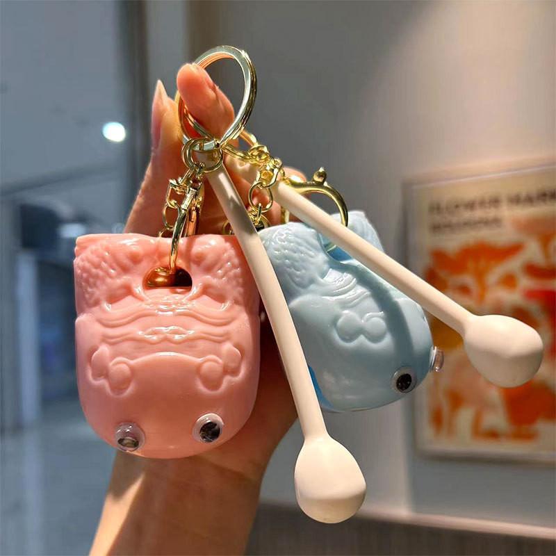 Charming Cartoon Wooden Fish Keychain Emotional Stability Stress Relief Mini Gift