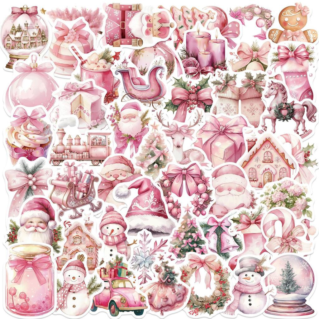 50 Cartoon Pink Christmas Doodle Stickers Decorate Guitar Notebook Suitcase DIY Waterproof