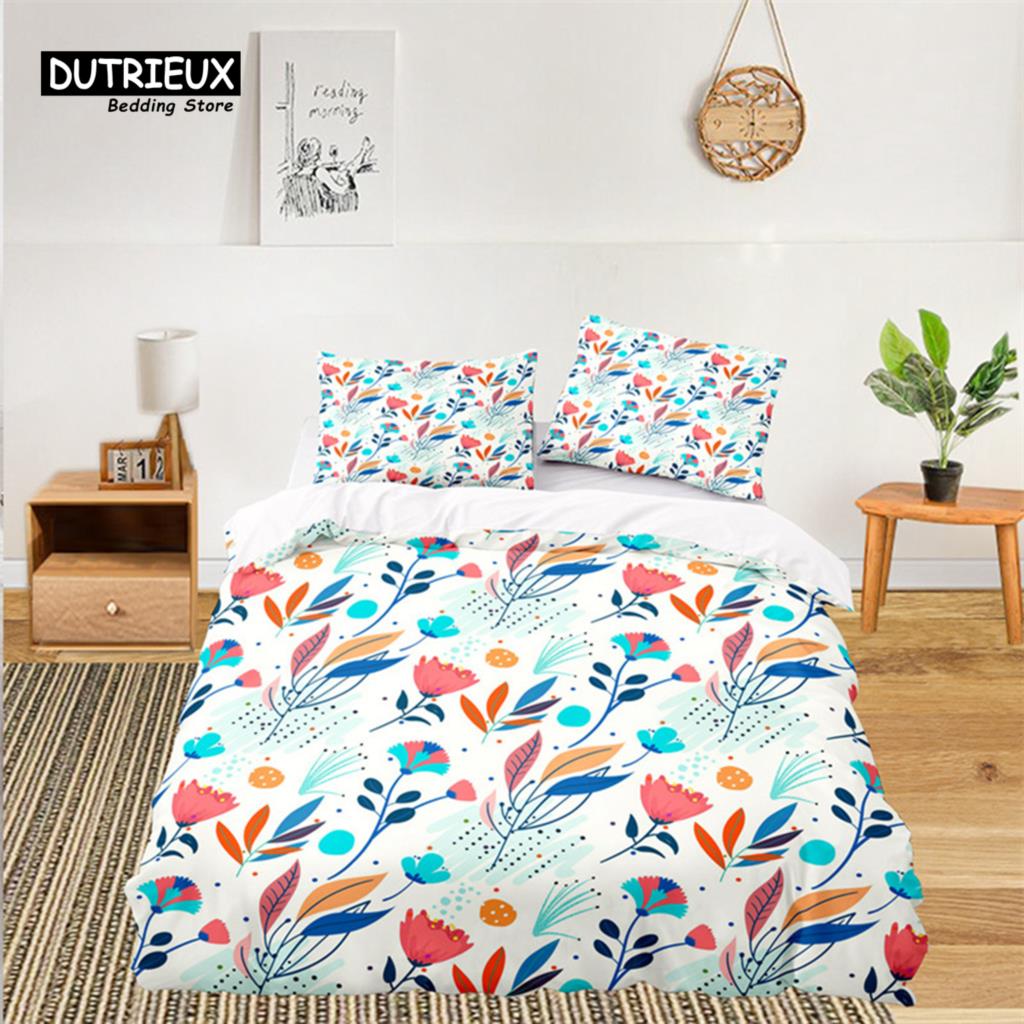 Soft Floral Bedding Set For Kids Girls Adults Leaves Flowers Branch Print Duvet Cover Set Quilt Cover Pillowcases Bedroom Decor