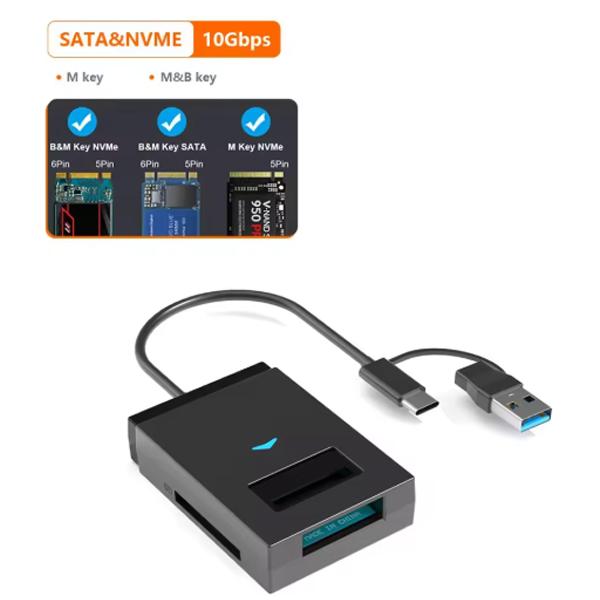 M.2 NVMe NGFF SSD Enclosure 10Gbps Type C USB 3.1 To SSD External Storage Box Adapter Support SD TF Card Reader Direct Insertion