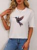 Colorful Floral Hummingbird Graphic Print T-shirt