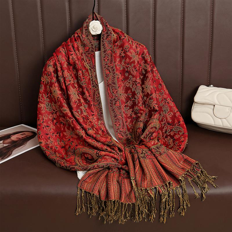 Paisley Pashmina Shawl Scarf Women Jacquard Cashew Printed Scarves Flowers Borders Female Tassel Blanket Wraps Ethnic Shawls