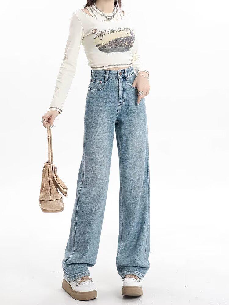 

Женские джинсы с высокой посадкой и широкими штанинами – Стиль весна/осень 2025, Стройнящий и универсальный тренд прямых штанин XL: 121-131 jin