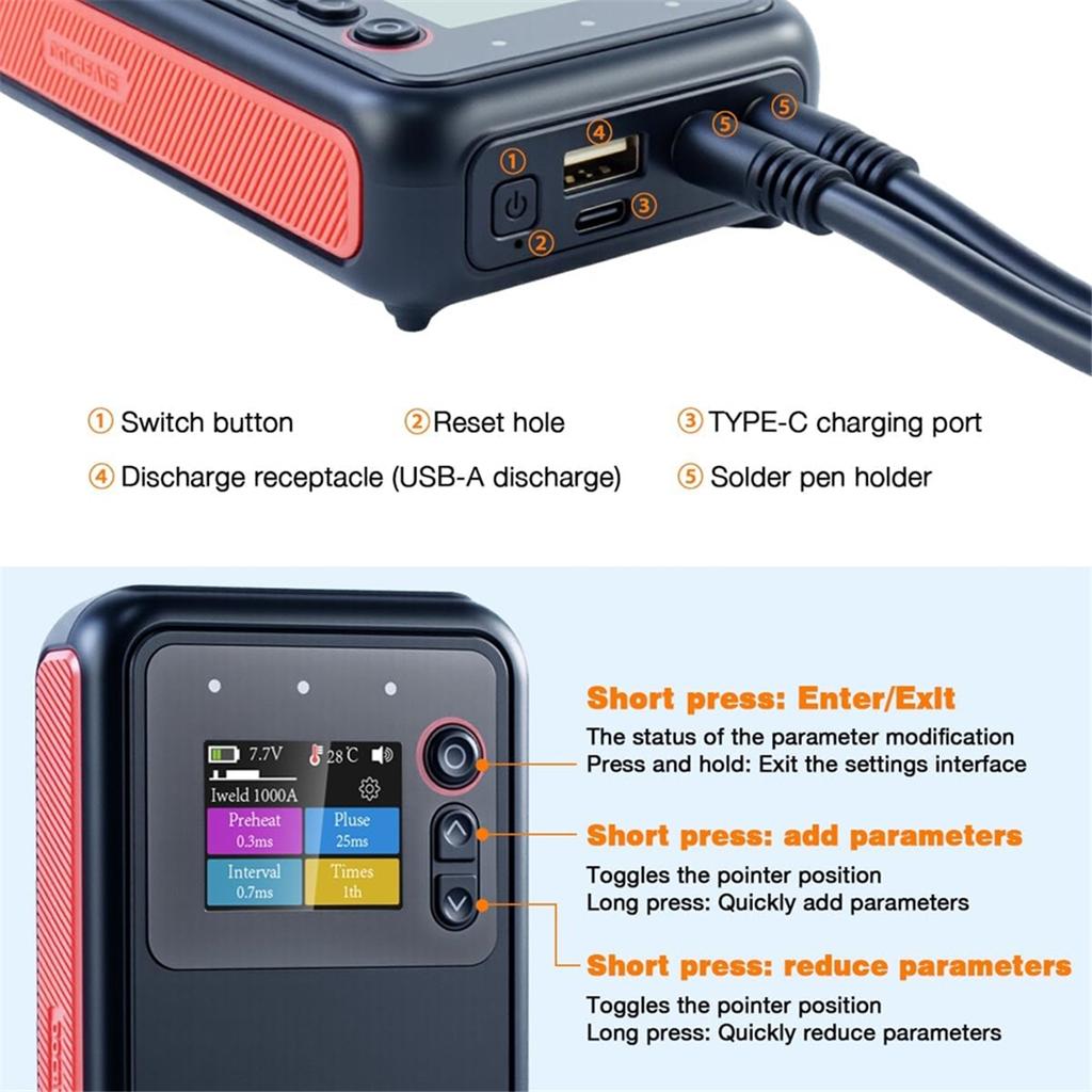 Battery Spot Welder,1.8In LCD Screen 1200A Dual Pulse Battery Welder for 18650 Battery Packs Electronics Welding