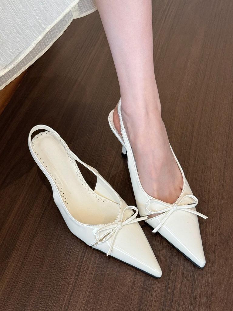 4 cm is here, so beautiful!! Nude pointed bow light mouth high heels women's spring empty sandals