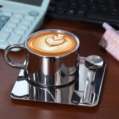 304 Edelstahl Kaffeebecher Set Hitzebeständig Minimalistische Kaffeetasse mit Löffel Sturzfestes Teetassen Set Café