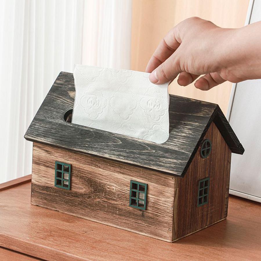 Creativity Wooden House Tissue Box B&B Restaurant Solid Wood Retro Paper Box Household Living Room Roll Paper Boxes