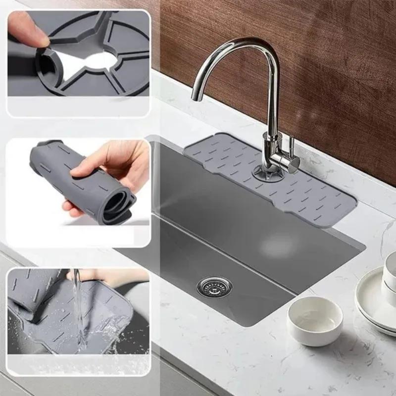 1 Pc Kitchen Sink Faucet Drain Pad Silicone Foldable Bathroom Countertop Water Splash Protector Mat Kitchen Gadgets