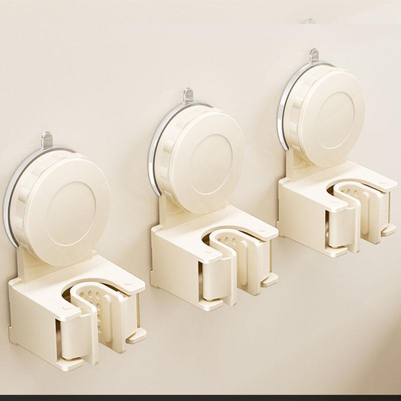 Suction Cup Mop Broom Holder Wall Mounted No Punching Bathroom Organizer With Anti-Slip Silicone Clamp