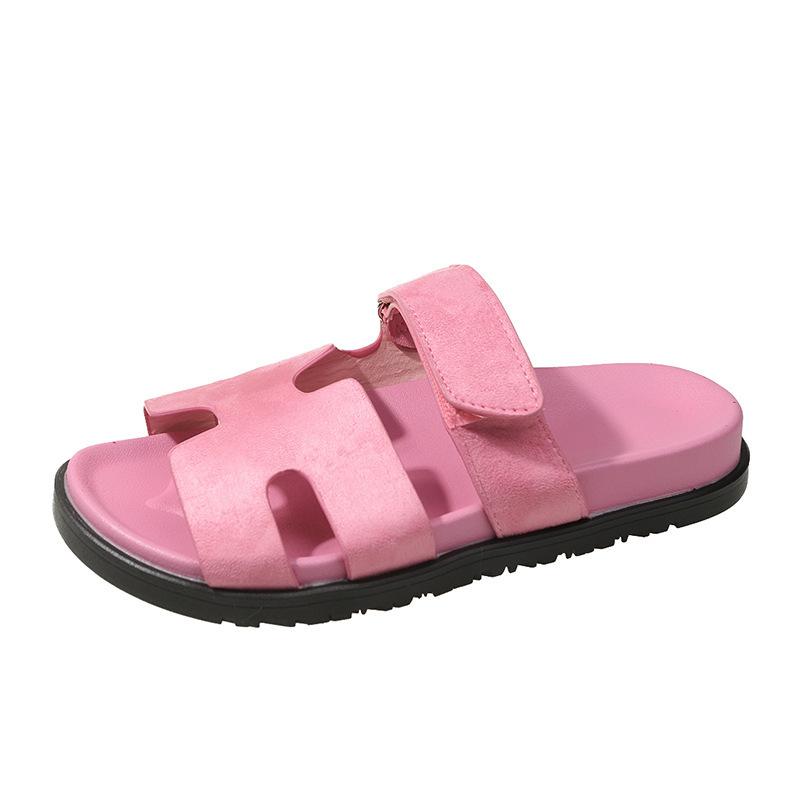 Classic large size slippers women's one-word color matching casual versatile thick-bottomed Velcro fashion beach cool slippers