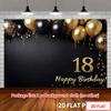 2D Black Gold Glitter 18th Happy Birthday Photography Background Cloth