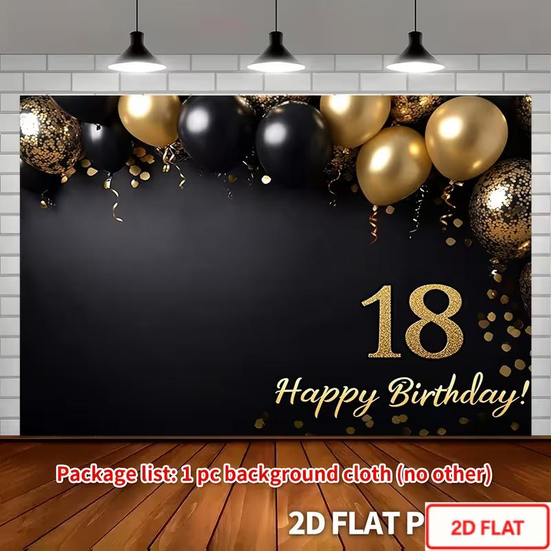 2D Black Gold Glitter 18th Happy Birthday Photography Background Cloth