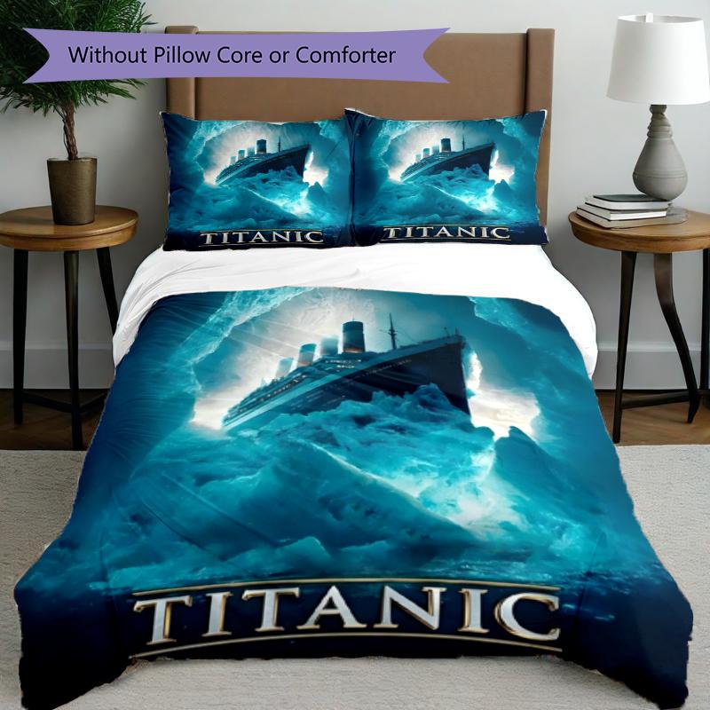 3pcs Duvet Cover Set (1*Duvet Cover + 2*Pillowcase, Without Core), RMS Titanic Print Bedding Set, Bedroom Decor, All‑Season, Gift