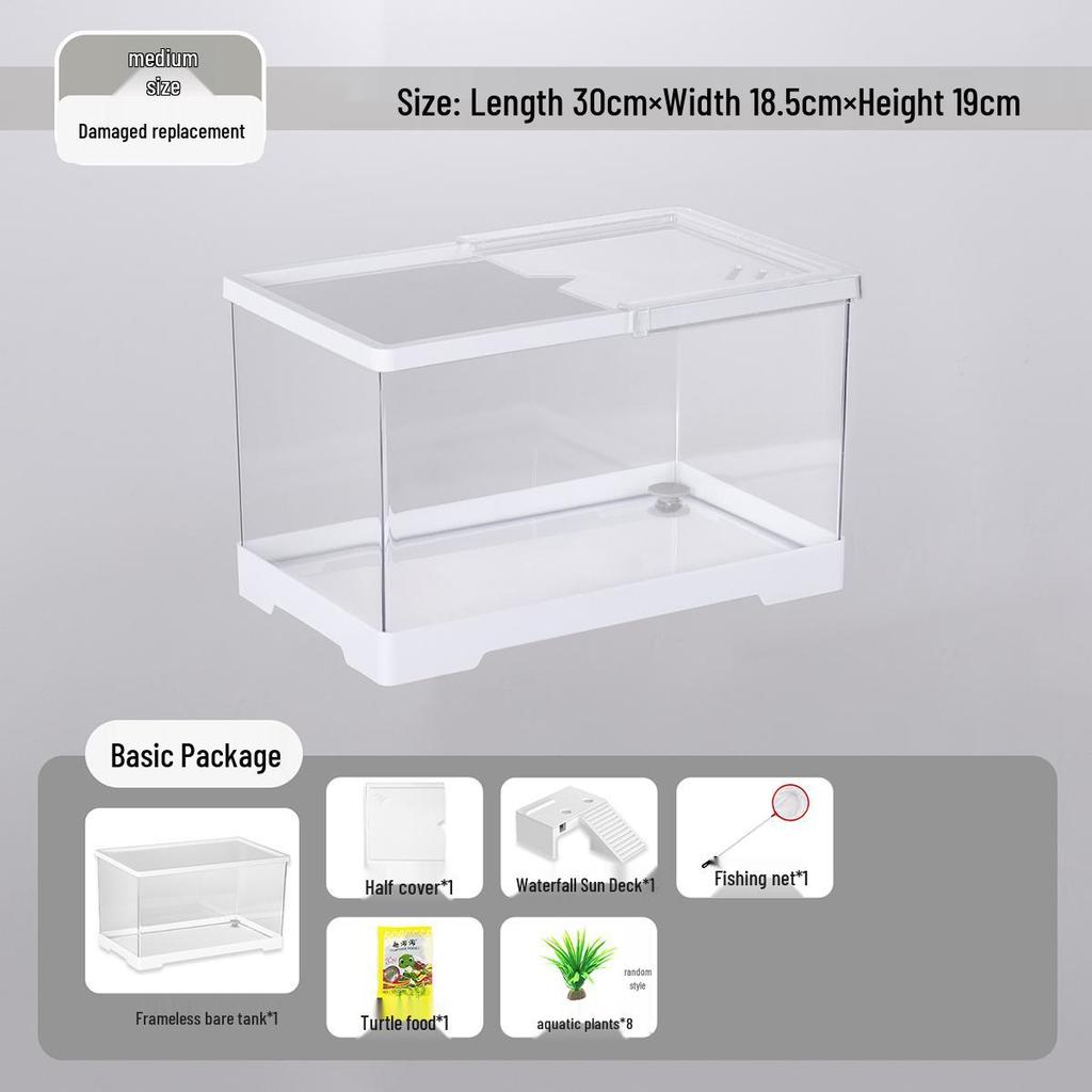 Acvariu Compact pentru Broaște Țestoase cu Platformă de Soare - Habitat Elegant de Birou cu Capac pentru Afișare Ecologică în Sufragerie