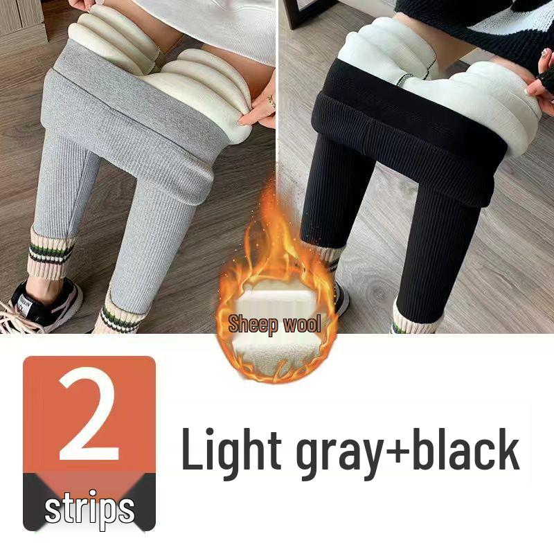 Women's Fleece-Lined High-Waist Leggings: New Autumn/Winter Style with Ribbed Ankle Cuffs, Slim Leg, and Warm Thread for Outdoor Wear.
