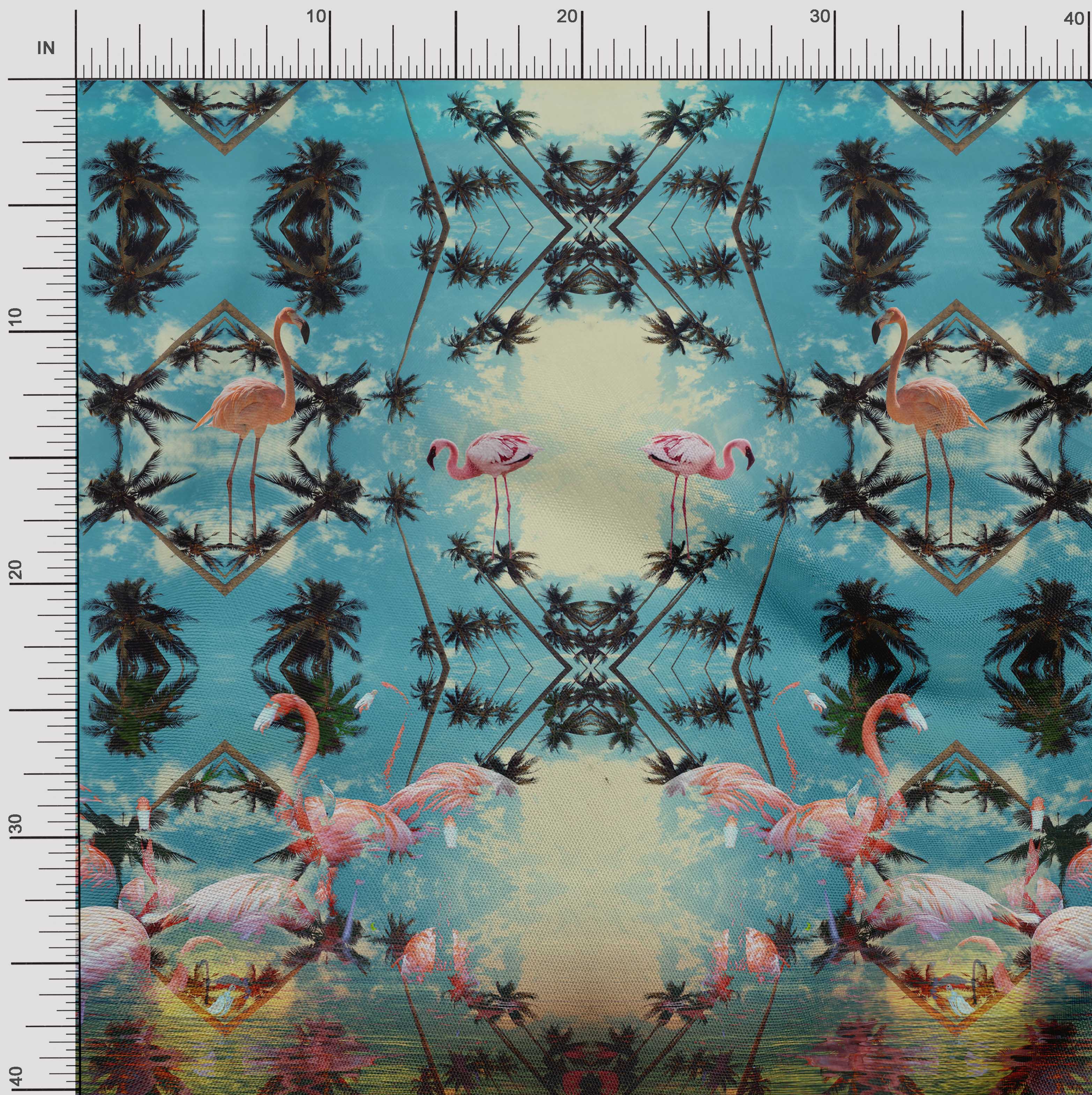 

Пальма з японської креп-сатинової тканини Soimoi| Тканина з набивною панеллю та фламінго 1 метр 42 дюйма 42 Inch Wide - Poly Crepe зелений