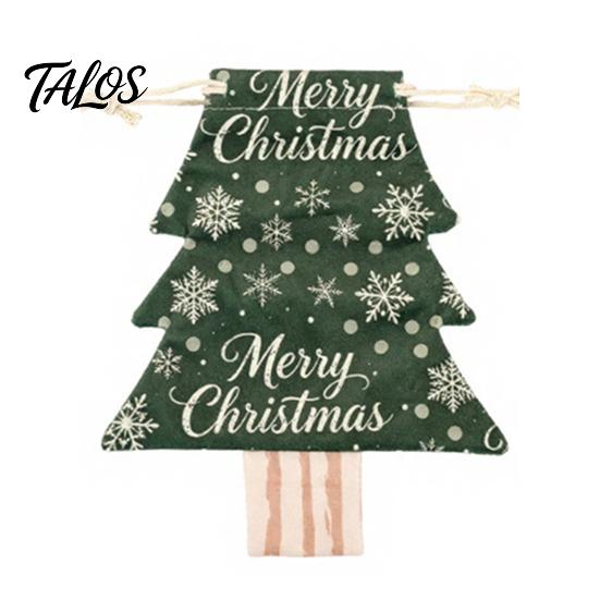 Snowflake Pattern Gift Holders Christmas Tree Shaped Drawstring Bags, Xmas Hanging Treat Sacks, Flannel Decorations Holiday Candy Small Storage