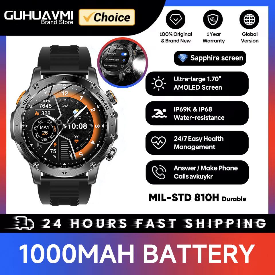 Military Grade 1000mAh Battery Smart Watch IP68 Waterproof GPS Tracker Bluetooth call AMOLED HD Men Sports  New Smartwatch