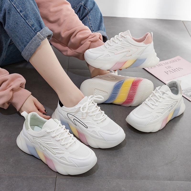 Popcornsohle Dad-Schuhe Damen 2021 Sommer neue dicksohlige kleine weiße Schuhe Mesh atmungsaktive erhöhende Sneaker B08