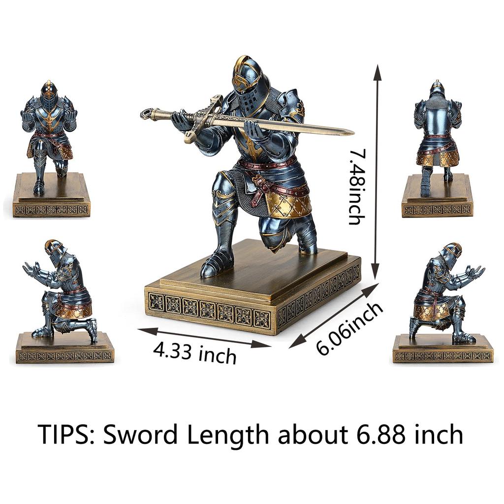 HDMbigmi King's Guard Knight Pen Holder, Pen Stand, Desk Organizer Accessories, Resin Pencil Holder Gift with Metal Sword Letter Opener for Office or