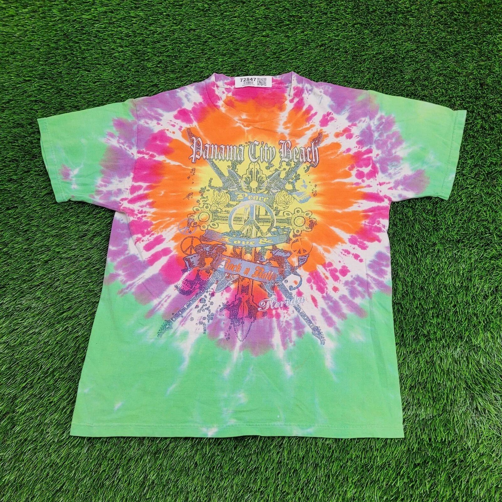 Panama City Tie-Dye Shirt Medium 20x26 Green Peace-&-Love L