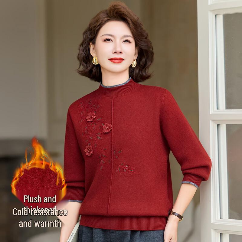 Women's Fleece-Lined Warm Half-High Collar Knit Pullover Sweater