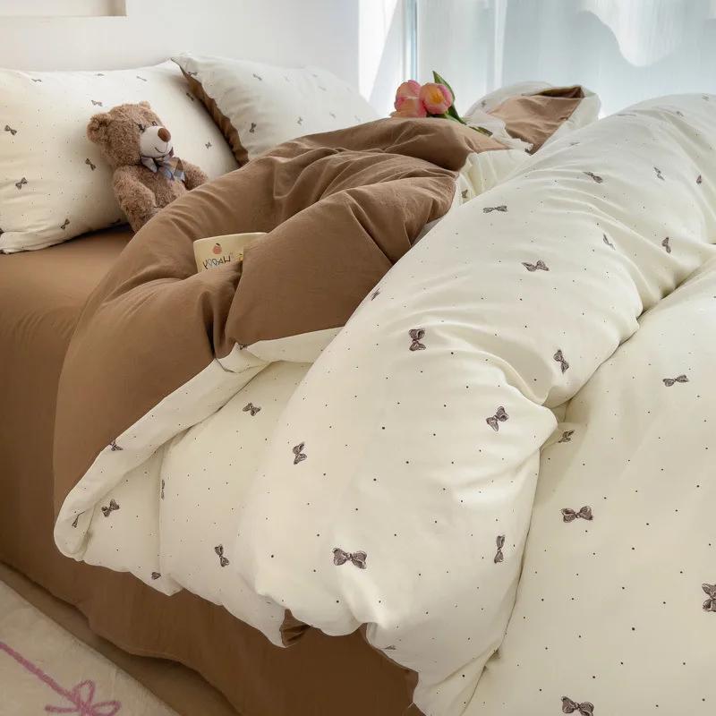 

2025 new AB version ultra-soft cloud cotton washed cotton 4-piece set thickened small fresh household bedding dormitory 0.9m sheet 3pcs