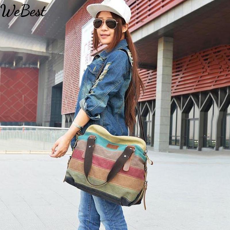 

Women Canvas Bag Striped Handbags Patchwork Shoulder Casual Tote 35cm*12cm*37cm