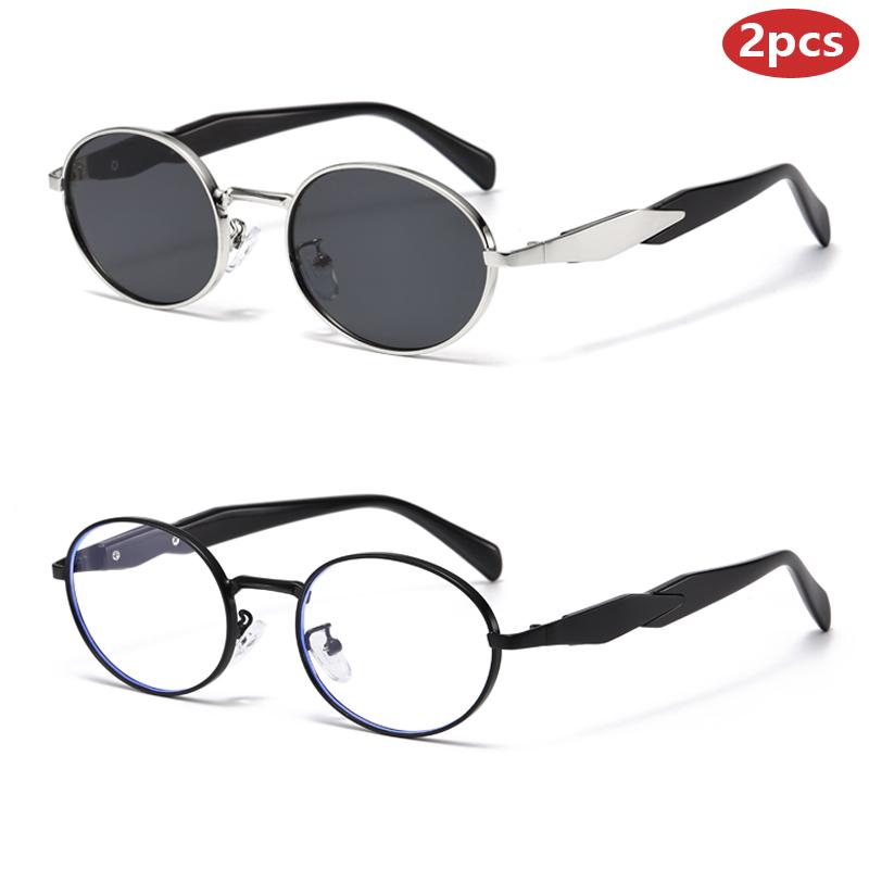 1/2pcs Alloy Oval Sunglasses Women Fashion Gradient Shade Sun Glasses Protective Eyewear for Outdoor Sports Cycling