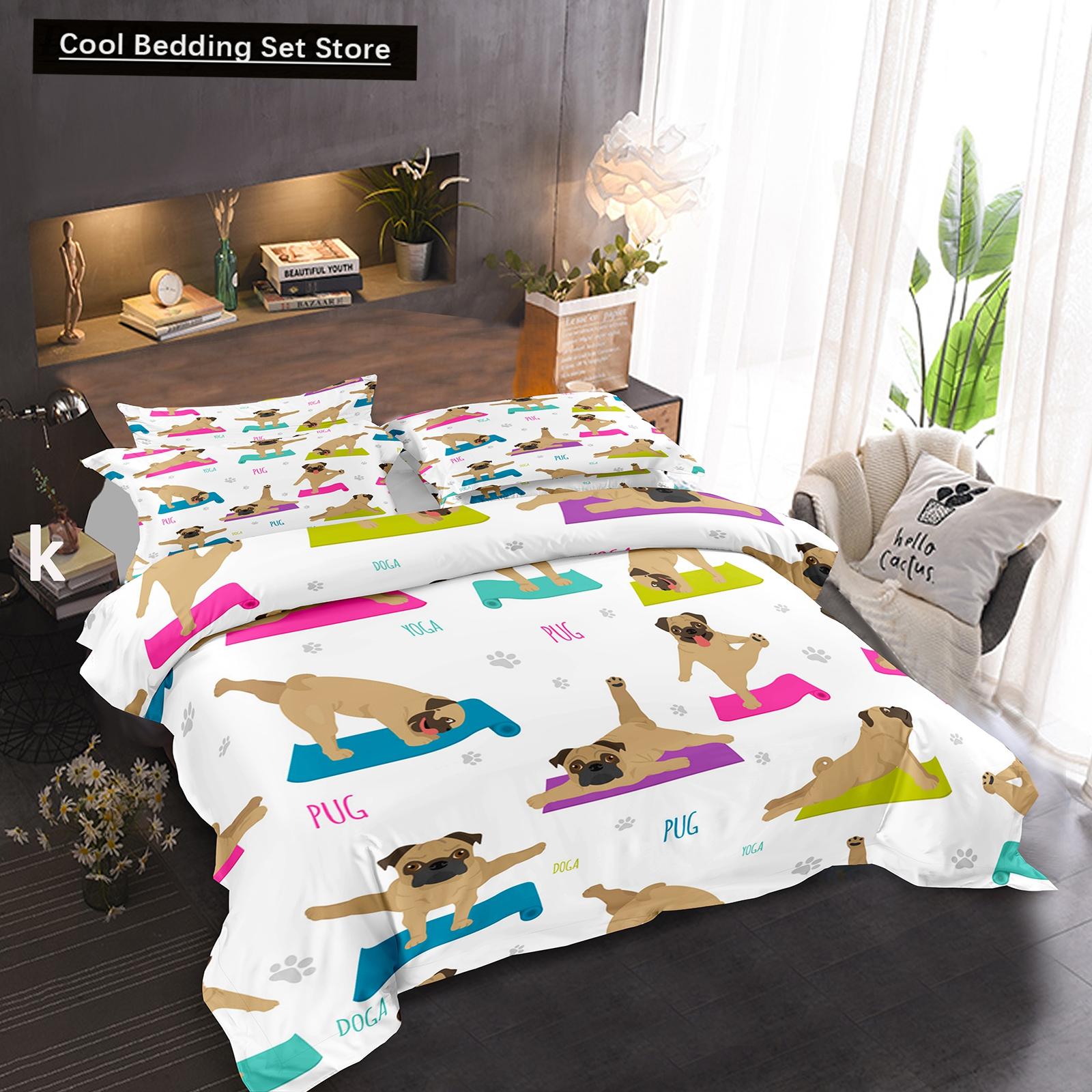 

Comforter Pug Dog King Queen Size Funny Pet Puppy Bedding Set For Kids Teens Adults Animal Cute Expression 2/3Pcs Comforter (quilt)-EU Single(135*200cm)3pcs