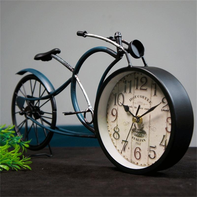 Ceas Model Bicicletă Retro, Fabricat Artizanal din Fier, Ceas de Masă Creativ Model Bicicletă, Ceas cu Alarmă pentru Iubitorul de Decorațiuni Vintage