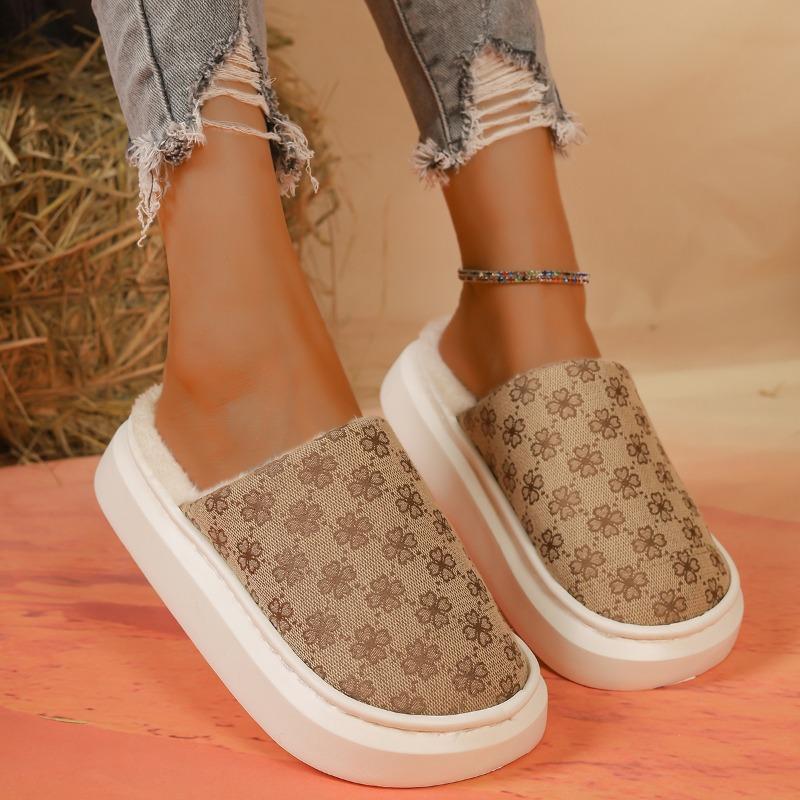 Autumn and winter new large size thick-bottomed wool slippers, velvet to keep warm, home wear bag head women