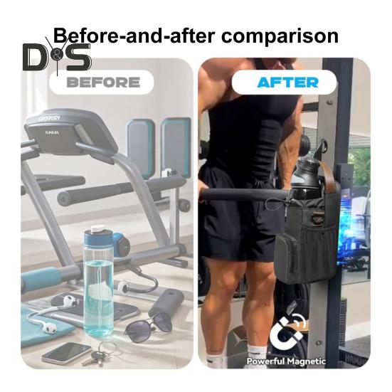 Magnetyczna torba sportowa, torba na ramię, uchwyt na butelkę z wodą, kieszenie na telefon i pasek na ramię, magnetyczna kieszeń na butelkę do siłowni, podróży, pracy, sportu