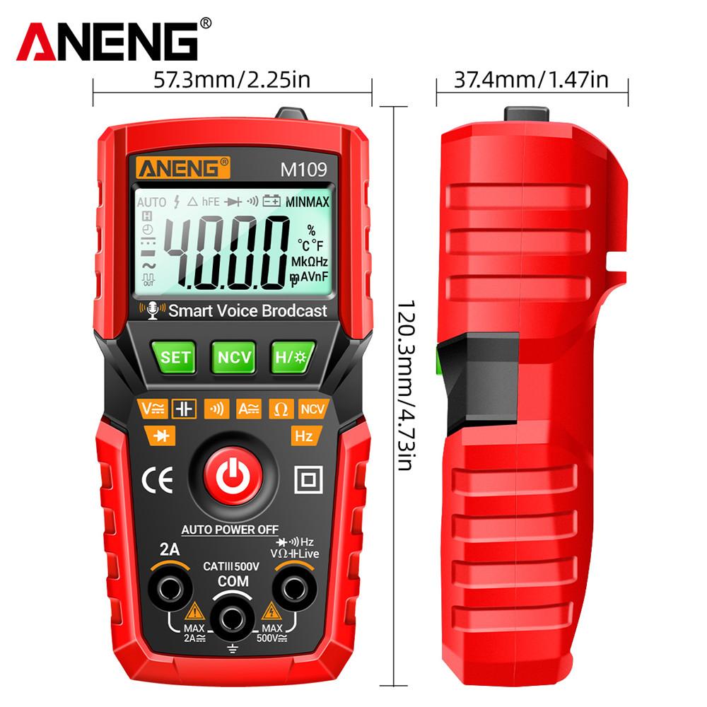 ANENG M109 Smart Multimeter Tester AC/DC Voltage Voice Broadcast Meter NCV Capacitance Continuity Professional Electrical Tools with Digital Display