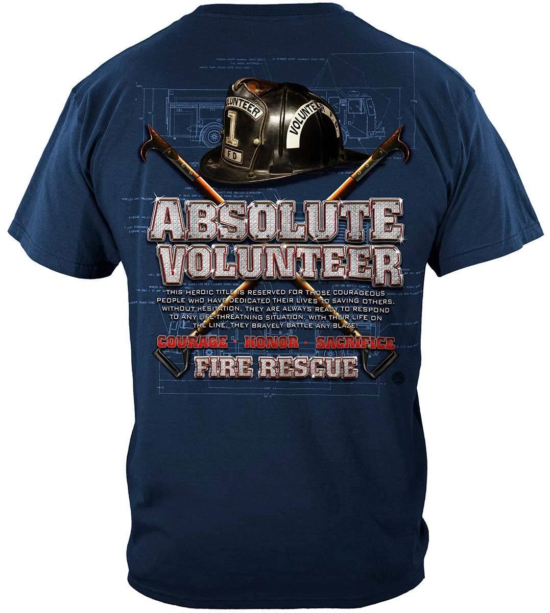

Absolute Volunteer Firefighter Blue Print 100% Cotton Navy T-Shirt 4XL