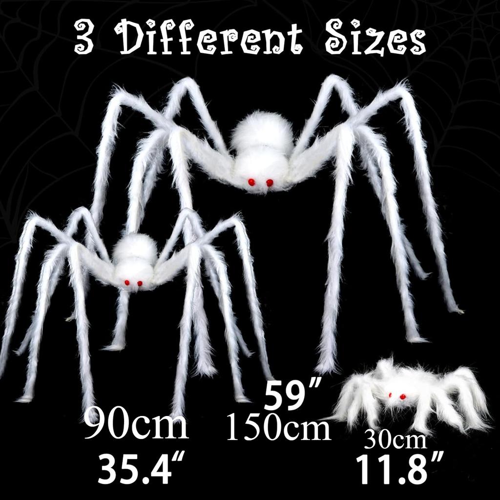 Horor obří chlupatý pavouk Realistické strašidelné bílé pavoučí rekvizity s červenýma očima pro strašidelný dům Halloweenská dekorace 30/90/150 cm