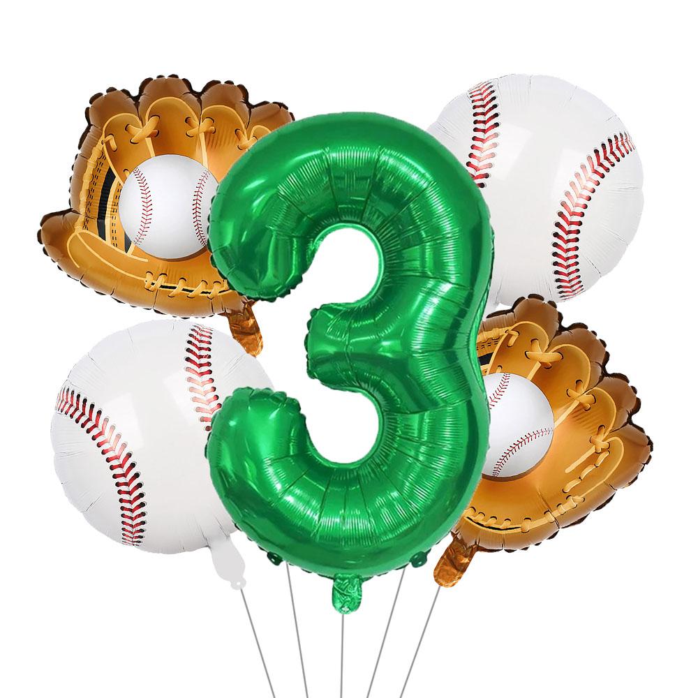 Baseball Balloons 32Inch Foil Green Number 0~13th Birthday Decor For Baseball Party Supplies Baseball Sports Theme