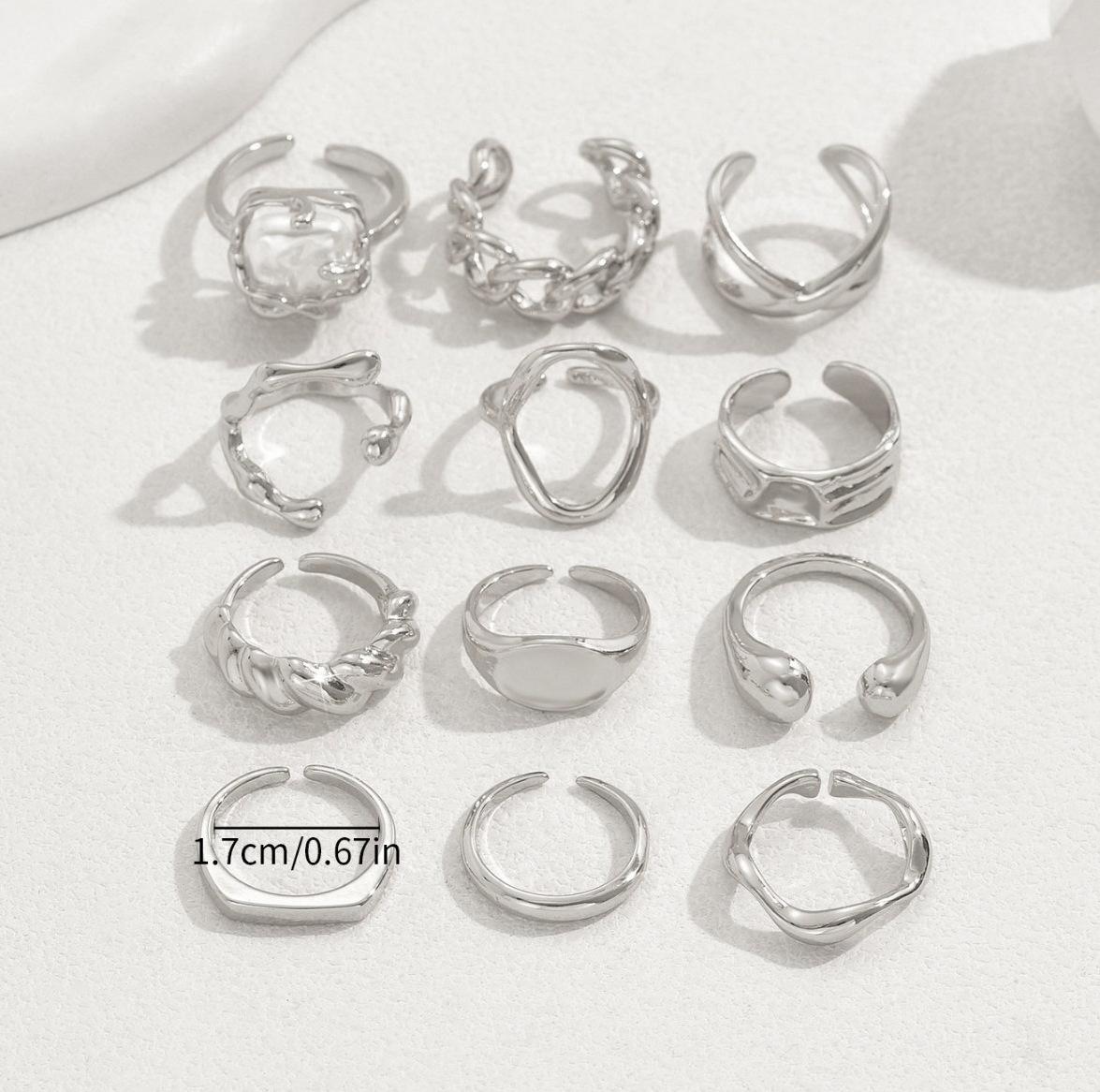 

12Pcs/Set Irregular Smooth Rings Set for Women Geometric Exaggerated Imitate Pearl Finger Rings Vintage Fashion Party Jewelry