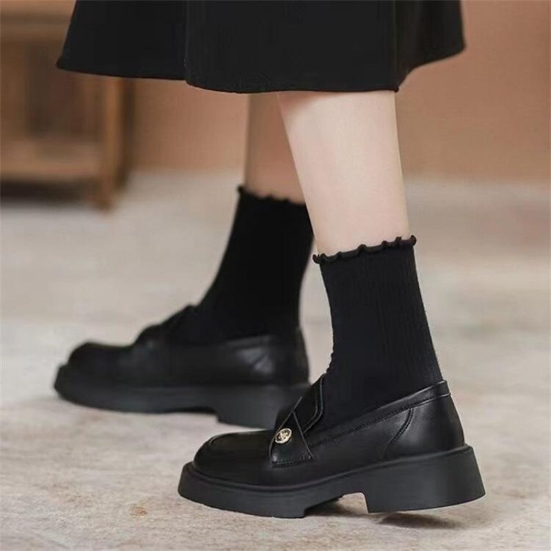 Soft Leather Gold Coin Loafers Women's British Style 2025 Autumn New Thick Heel Single Shoes Platform Sole Small Leather Shoes