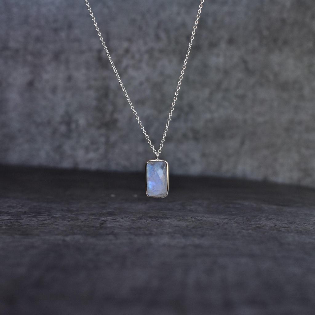 Natural Moonstone necklace Rainbow moonstone necklace for her Healing crystal handmade necklace Sterling silver necklace Bridesmaid gift