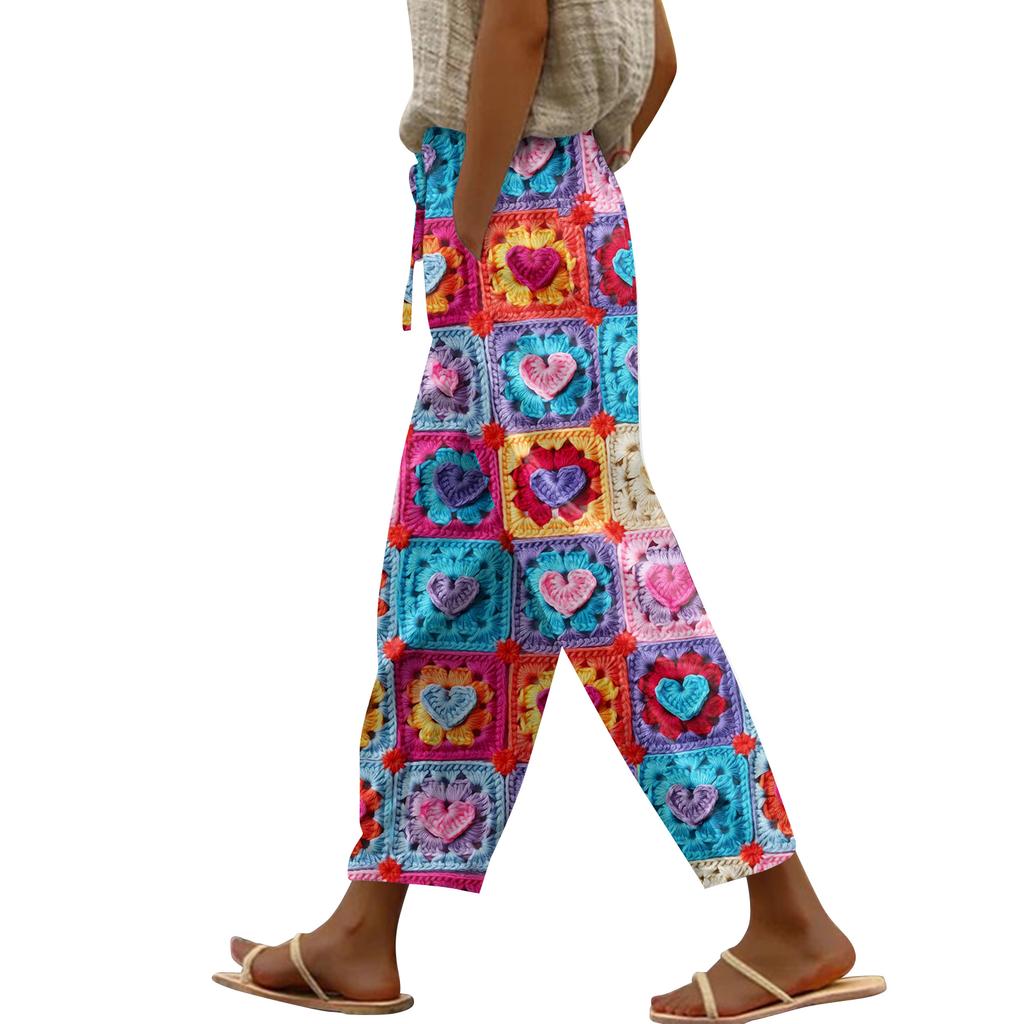 Damen Freizeithose Modische Print Kordelzug Taschen Elastische Taille Hose