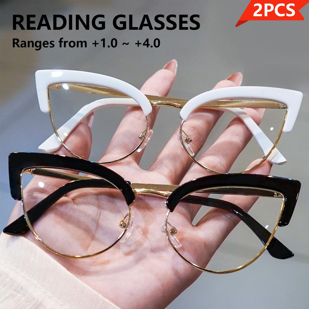 2pcs Minimalist Cat Eye Glasses for Women Men, Computer Eyewear, Suitable for All Kinds of Faces