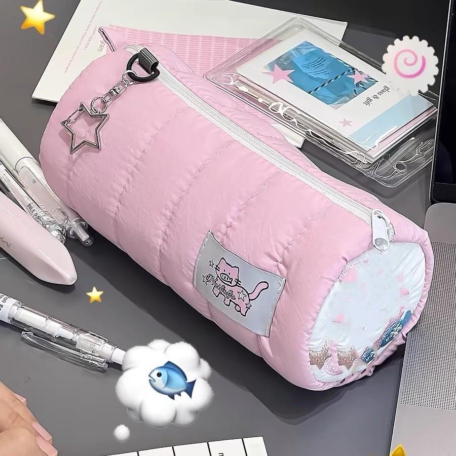 Fish Cat Pattern Pink Pen Case Large Capacity Stationery Organizer For Girls