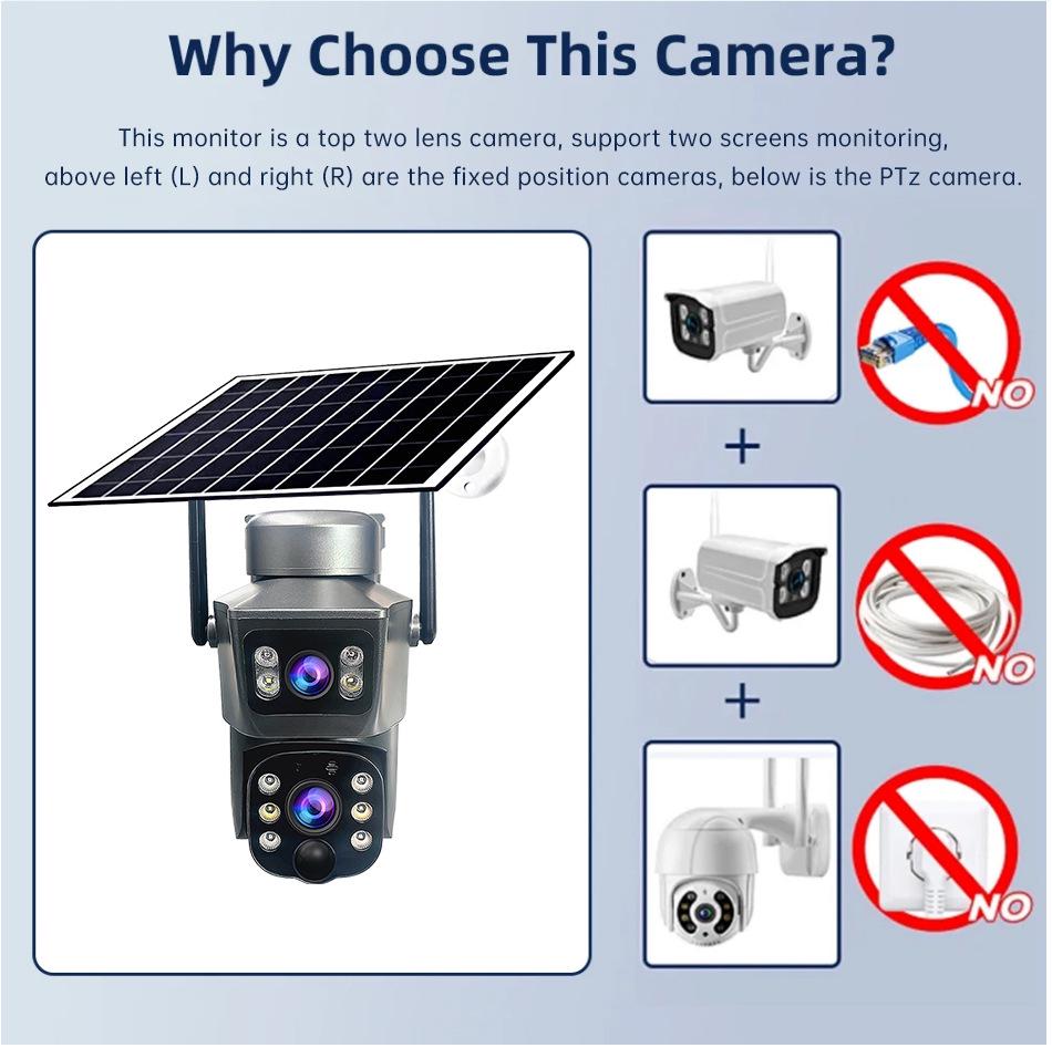 V380 Outdoor 360° Solar-Powered HD Wireless 4G Security Camera Binocular